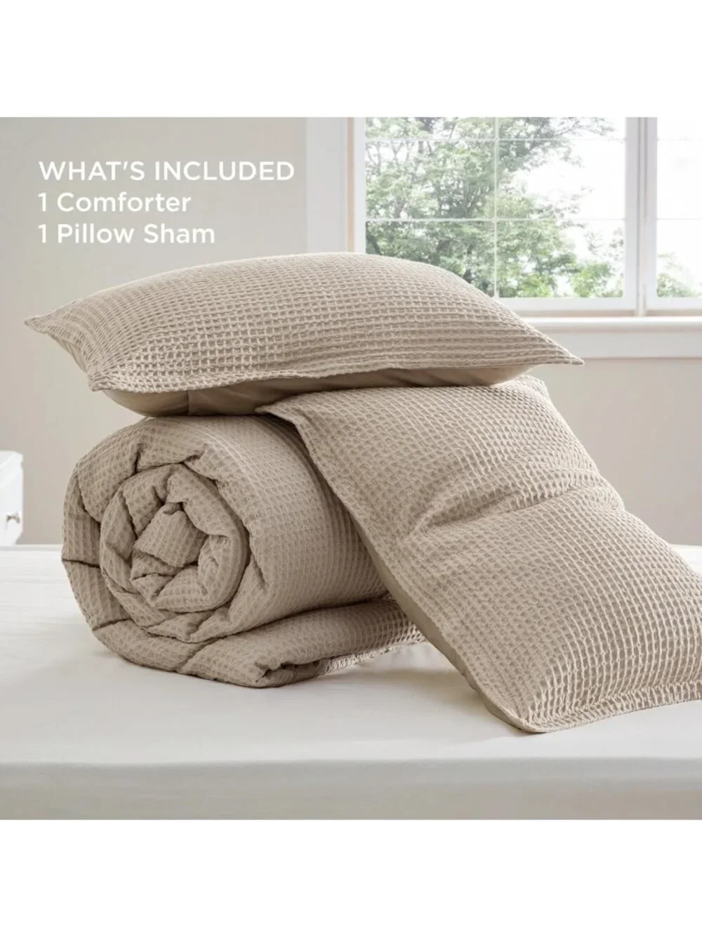 Cozy Twin Waffle Comforter Set - Soft Cotton, Khaki Color, Perfect for Bedroom